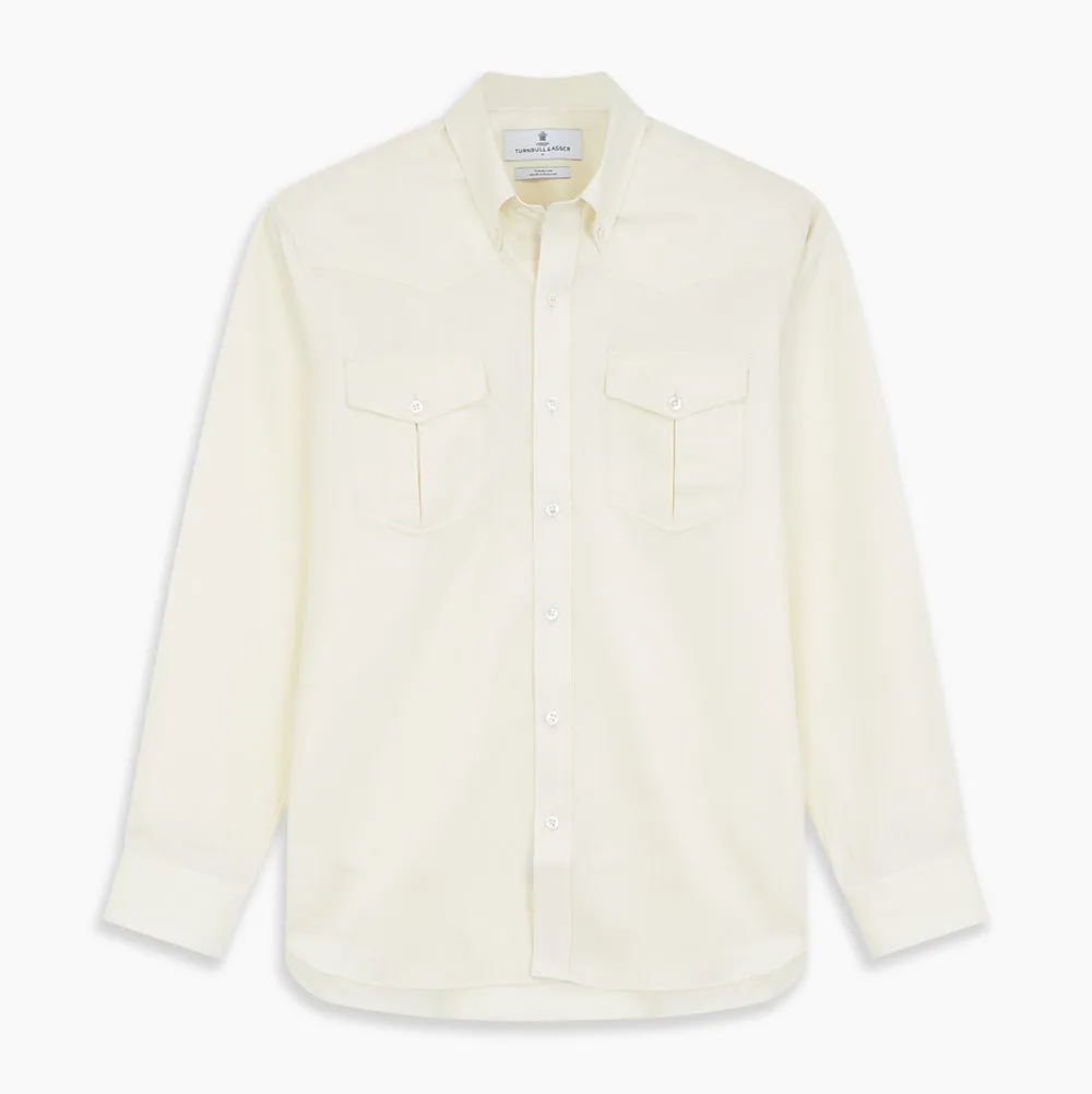 Cream Weekend Fit Larkin Shirt With Dorset Collar And 3-Button Cuffs