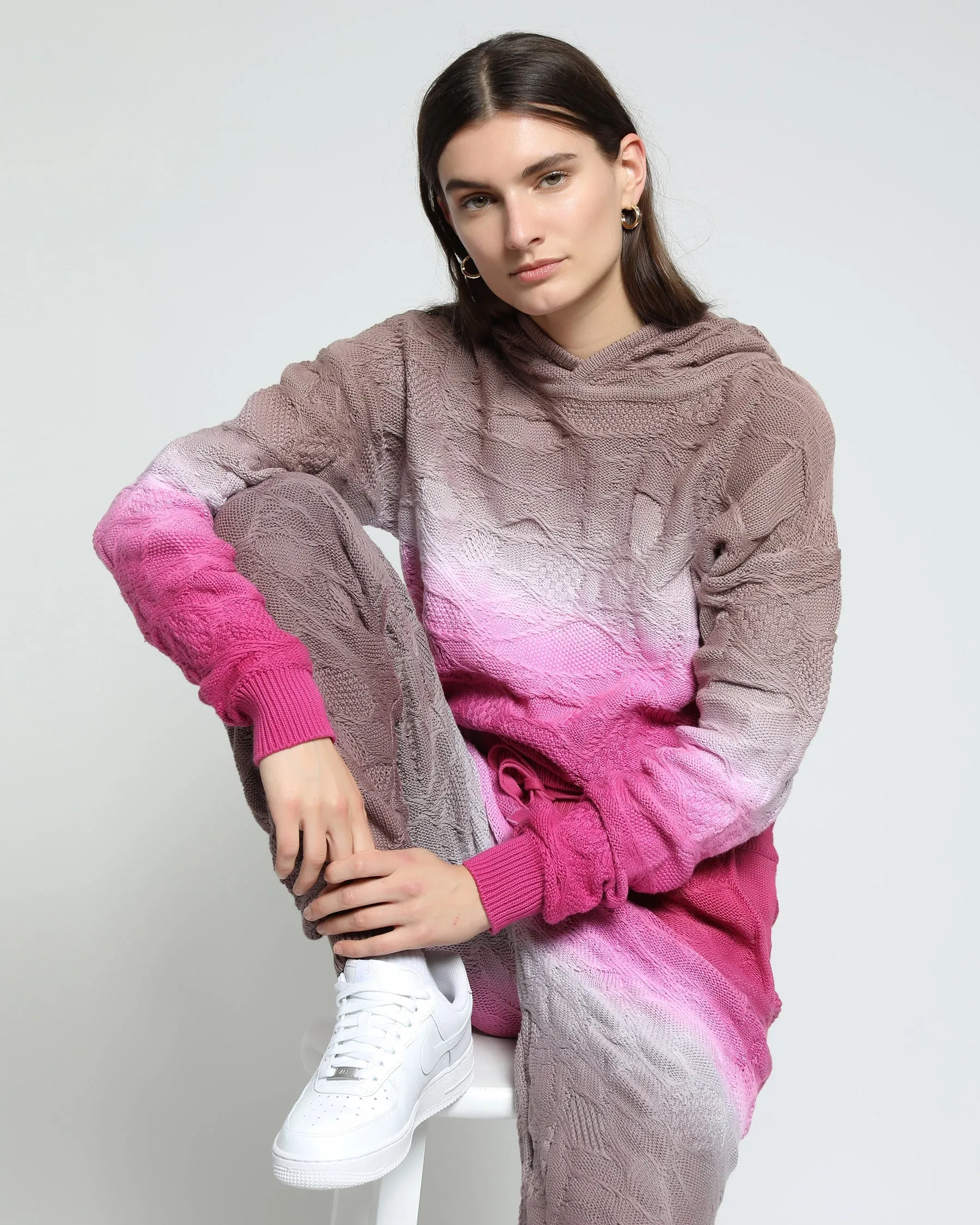 Crossover Netting Sweater Dip Dye Joggers