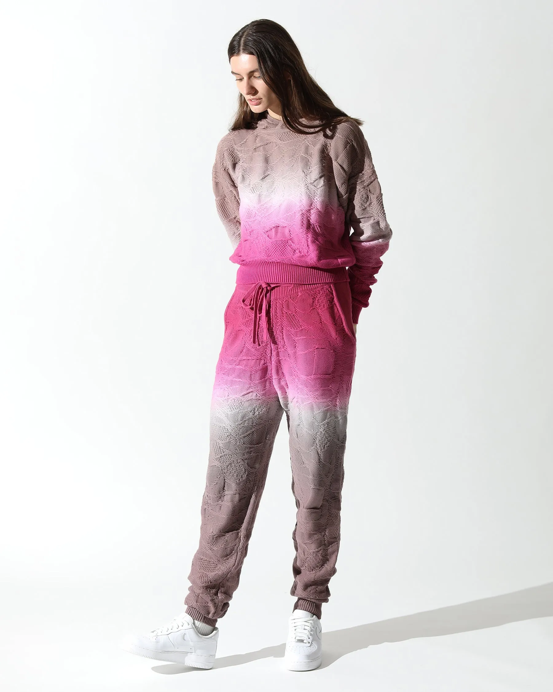 Crossover Netting Sweater Dip Dye Joggers