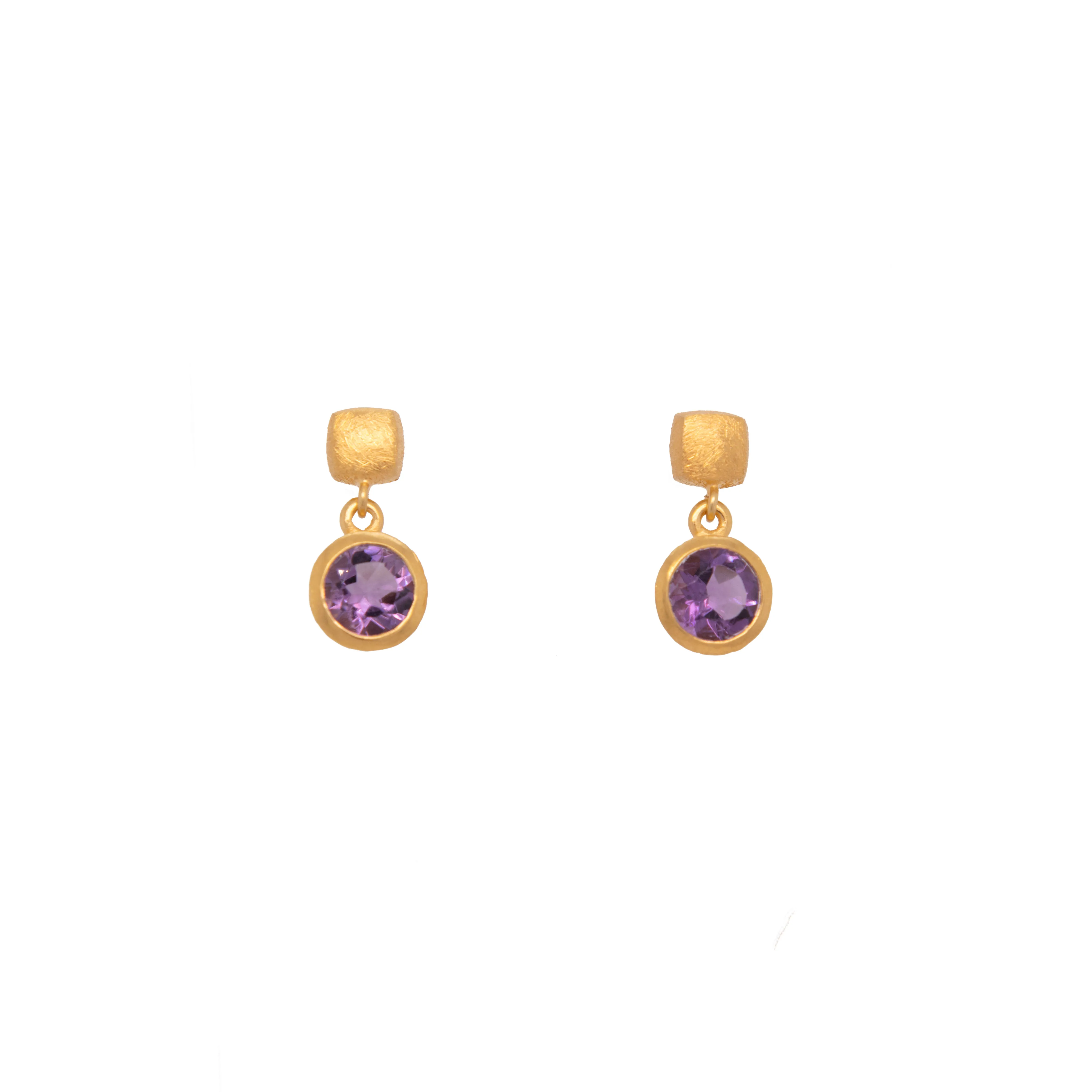 Cube Round Amethyst Earrings 24K Fair Trade Gold Vermeil