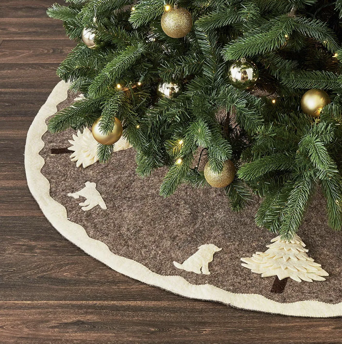 Dog Tree Skirt in Gray with White Trees