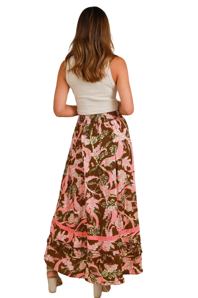 Dreamcatcher | Womens Freyja Low High Skirt (Chocolate)