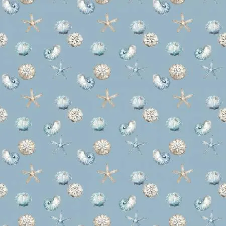 Fabric BLUE ESCAPE COASTAL SHELL TOSS BLUE from Riley Blake Designs, C14513-BLUE