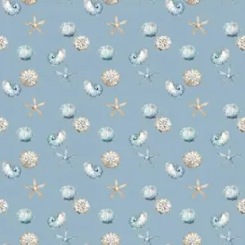 Fabric BLUE ESCAPE COASTAL SHELL TOSS BLUE from Riley Blake Designs, C14513-BLUE