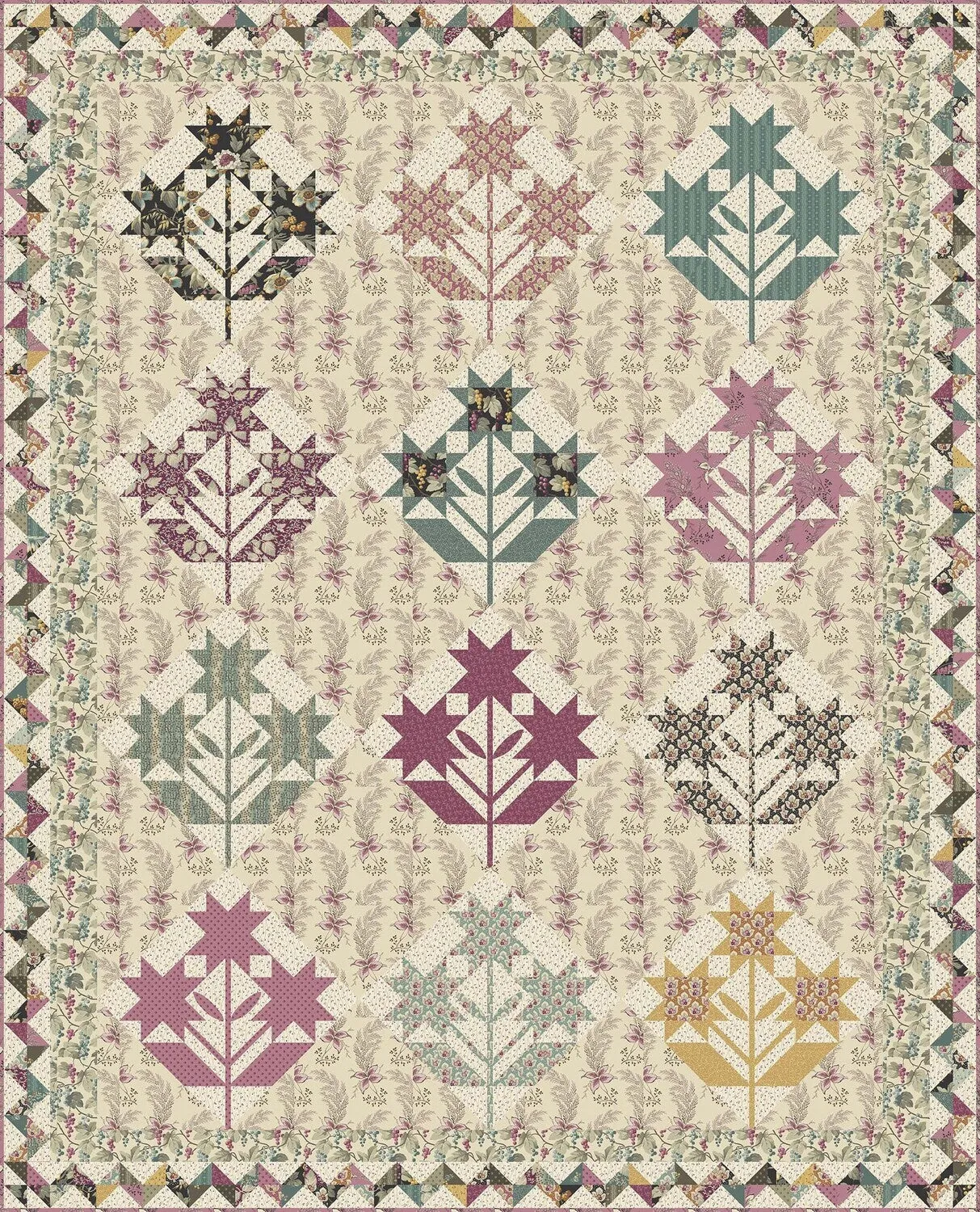 Fabric CAMARILLO Color MIXED BERRY from English Garden Collection by Edyta Sitar for Andover, A-795-P