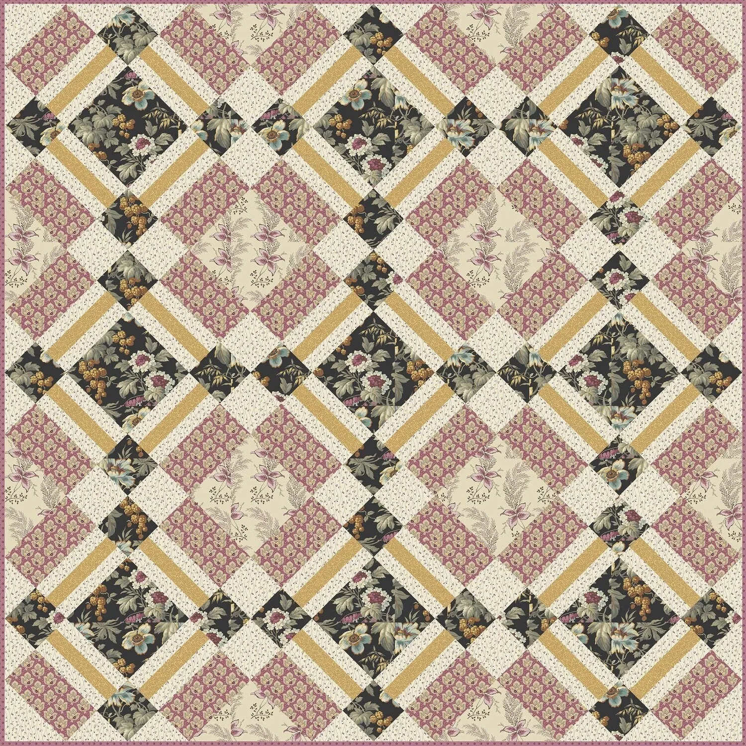 Fabric ROOTS Color RASPBERRY PUDDING from English Garden Collection by Edyta Sitar for Andover, A-798-P