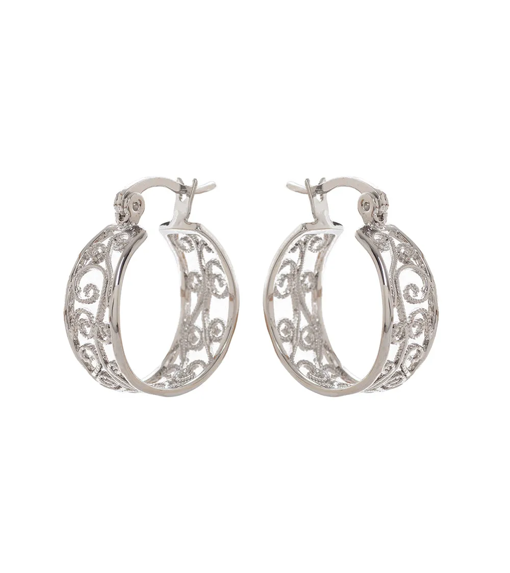 Fancy Hoop Earrings, Rhodium Plated