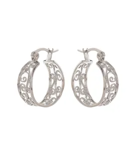 Fancy Hoop Earrings, Rhodium Plated