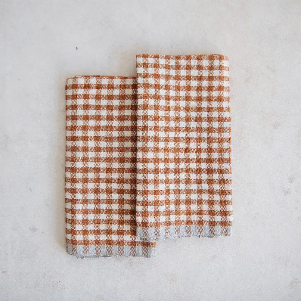 Gingham Linen Napkin Set - Cinnamon