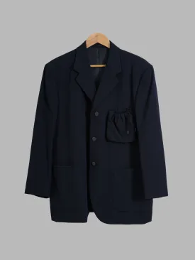 Giuliano Fujiwara very dark navy wool drawstring pocket blazer - size M