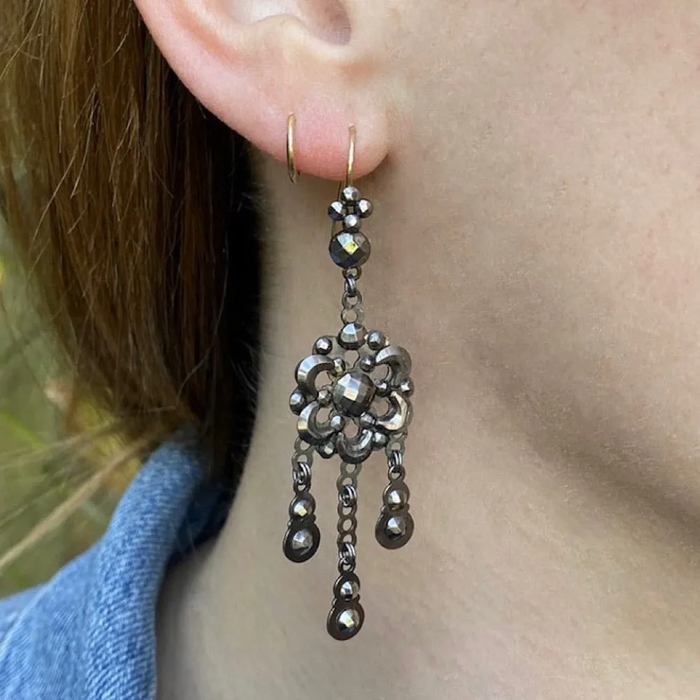 Glittering Georgian Cut Steel Earrings