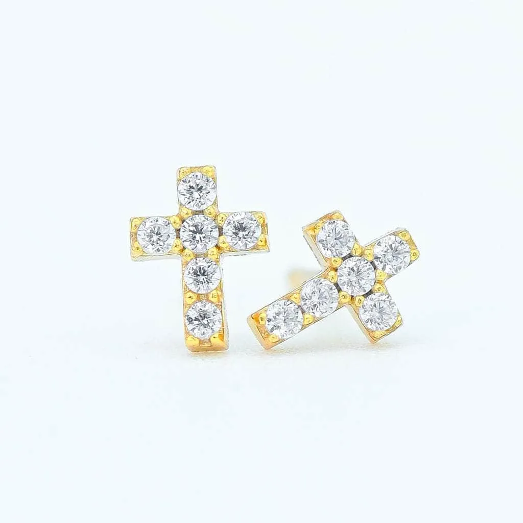 Gold Cross Stud Earrings