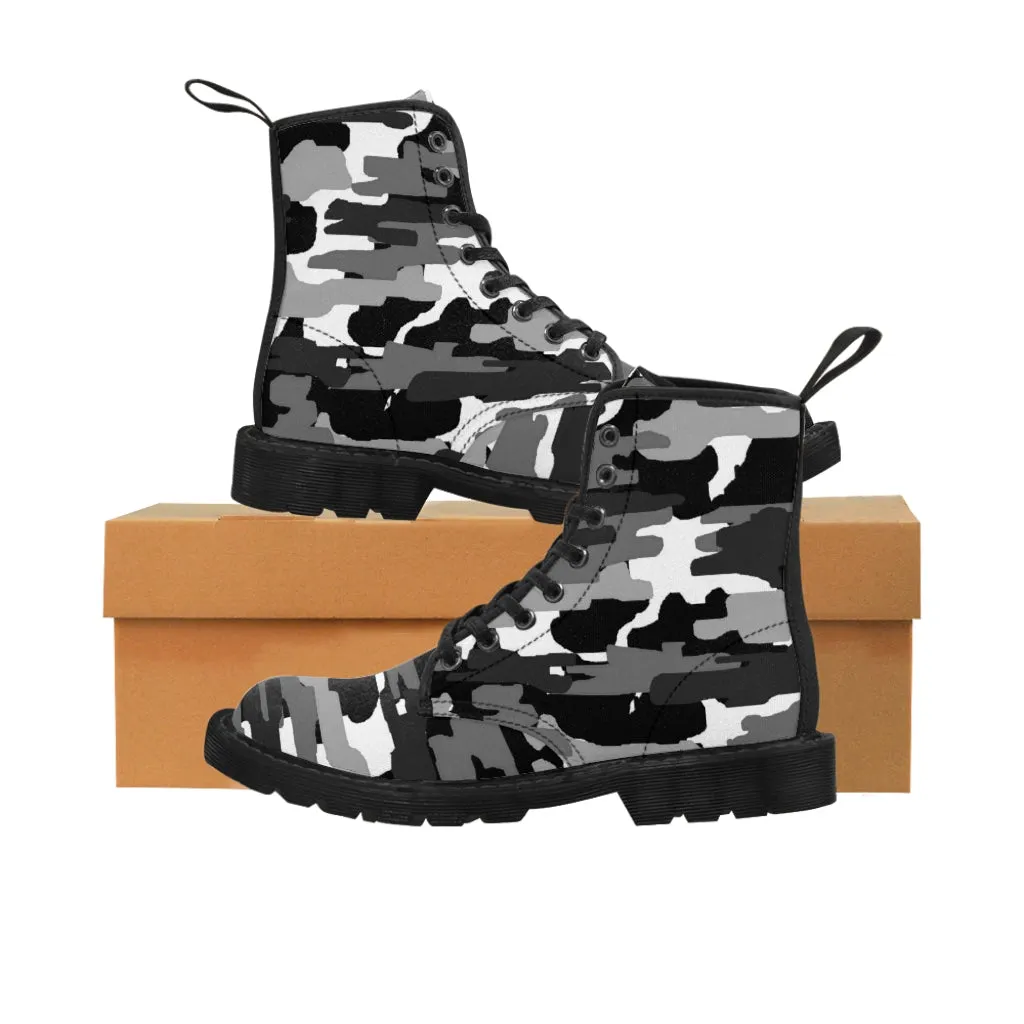 Gray Camo Army Men's Boots, Camouflage Best Hiking Winter Boots Laced Up Shoes For Men