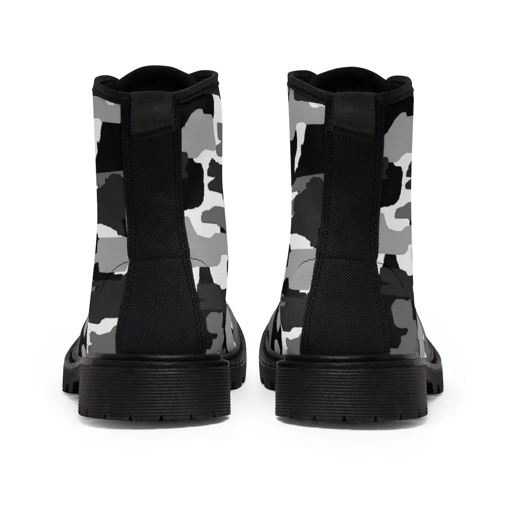 Gray Camo Army Men's Boots, Camouflage Best Hiking Winter Boots Laced Up Shoes For Men