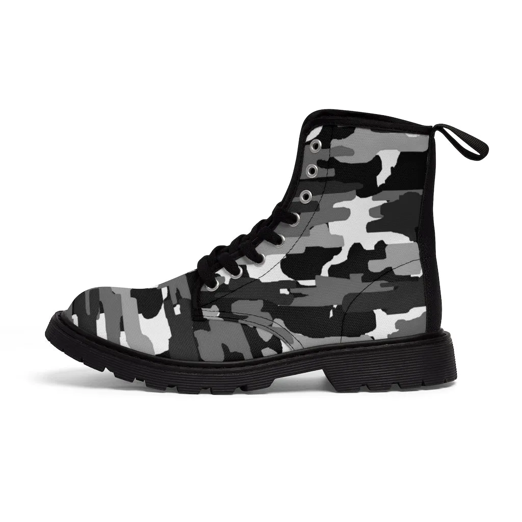 Gray Camo Army Men's Boots, Camouflage Best Hiking Winter Boots Laced Up Shoes For Men