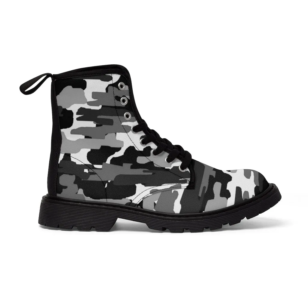 Gray Camo Army Men's Boots, Camouflage Best Hiking Winter Boots Laced Up Shoes For Men