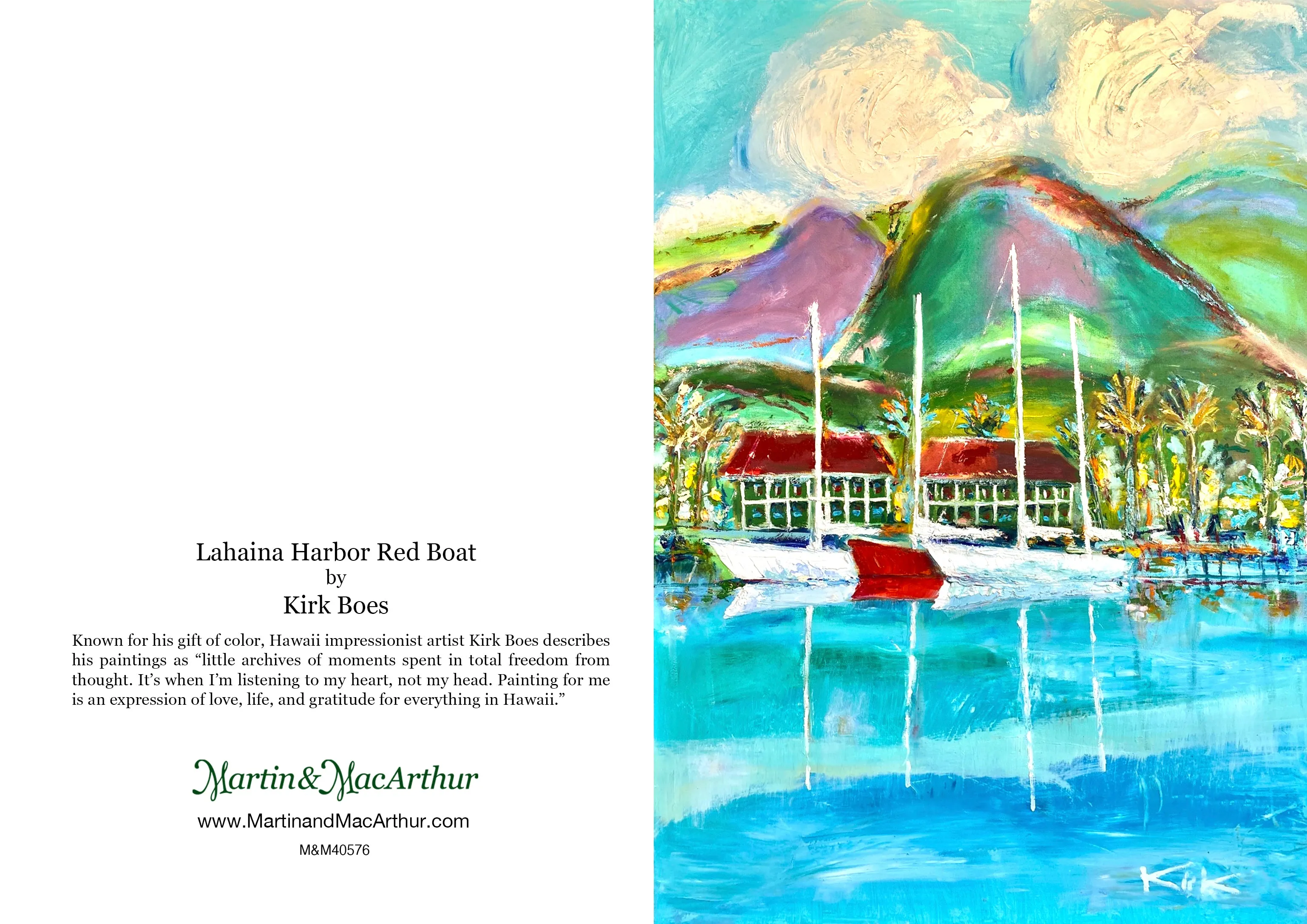 Greeting Card "Lahaina Harbor, Red Boat" by Kirk Boes