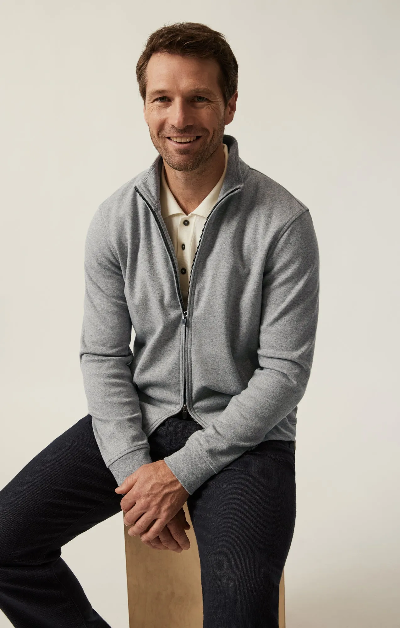 High Neck Zip-Up Sweatshirt In Grey Melange