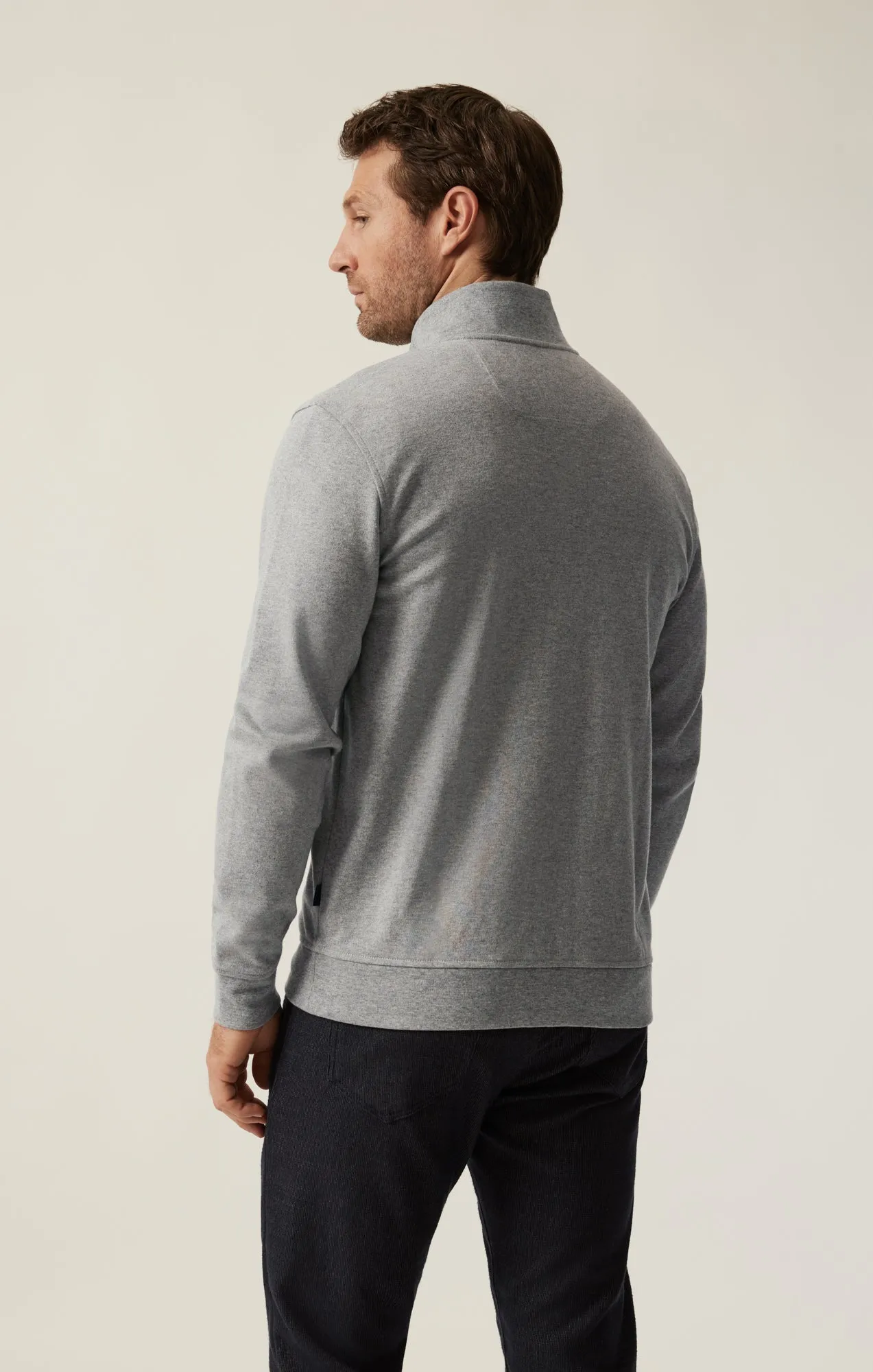 High Neck Zip-Up Sweatshirt In Grey Melange