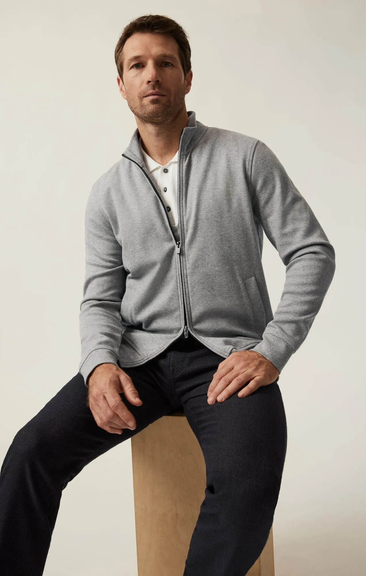 High Neck Zip-Up Sweatshirt In Grey Melange