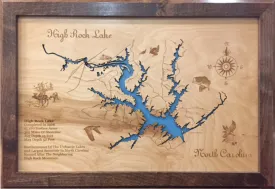 High Rock Lake, NC - Laser Cut Wood Map