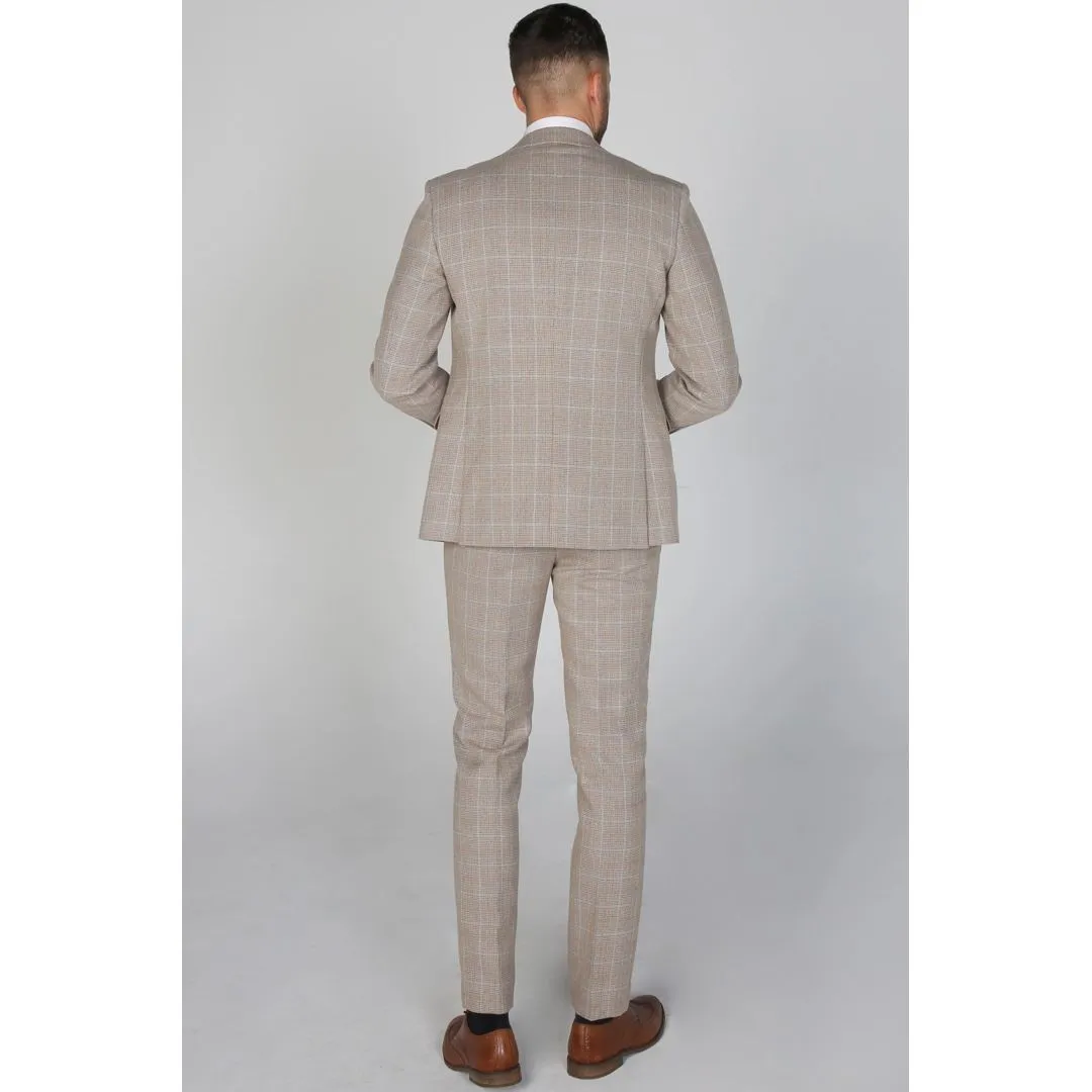 Holland - Men's Beige Check Blazer Office Wedding Prom