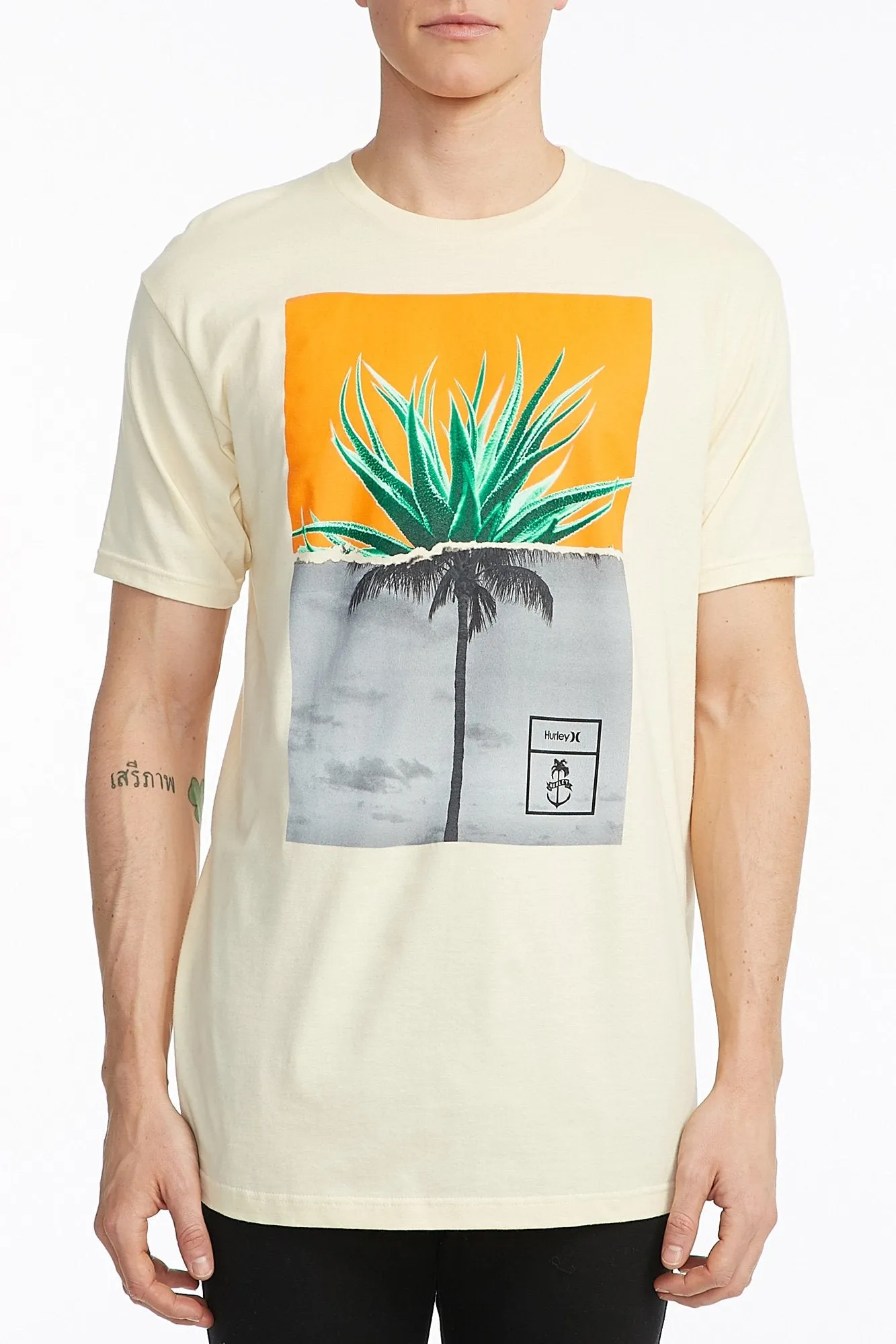 Hurley Guys Yellow Aloe Palm Tree Tee