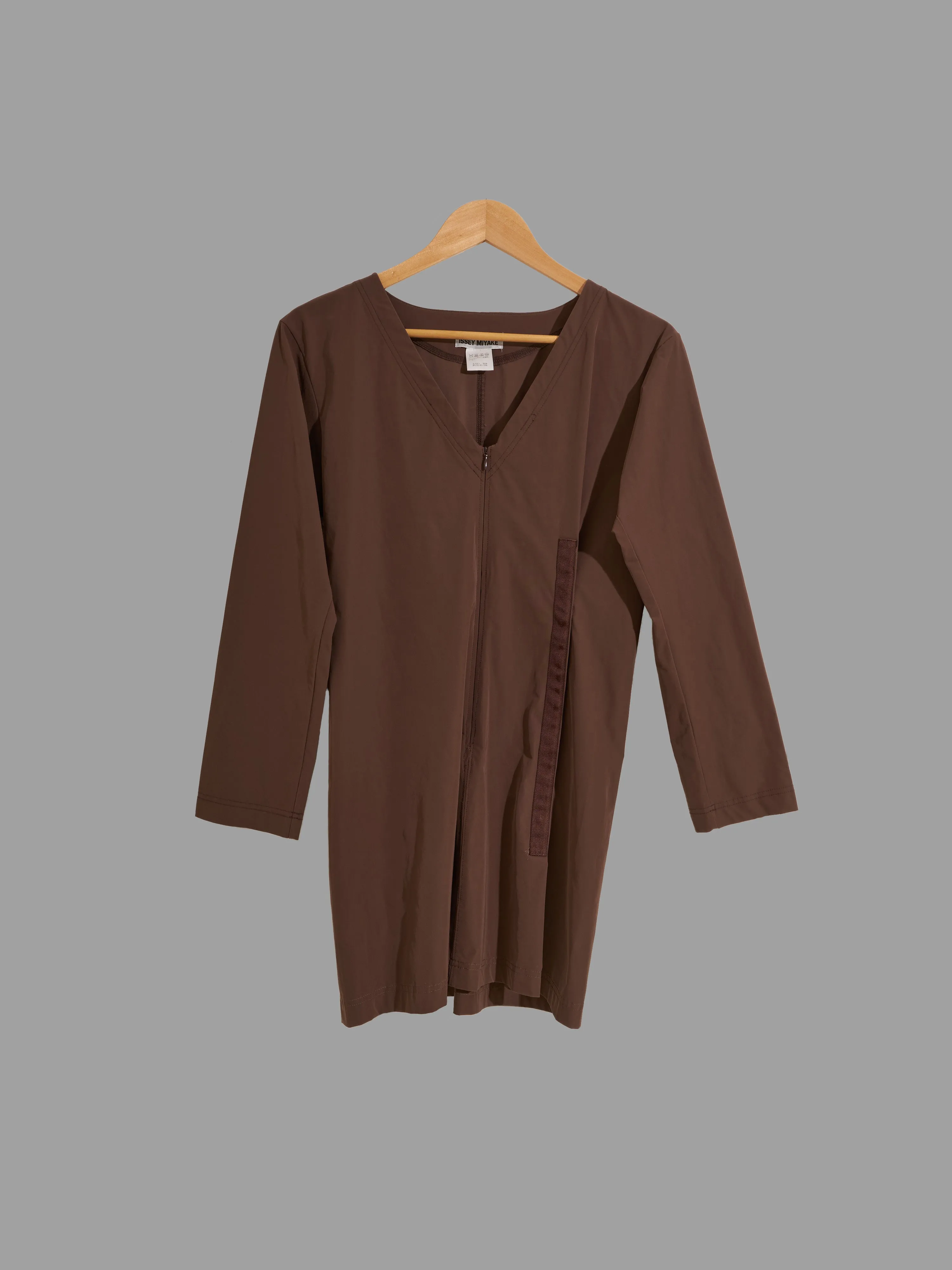 Issey Miyake brown press stud detail brown v neck tunic dress - size 2 JP M S