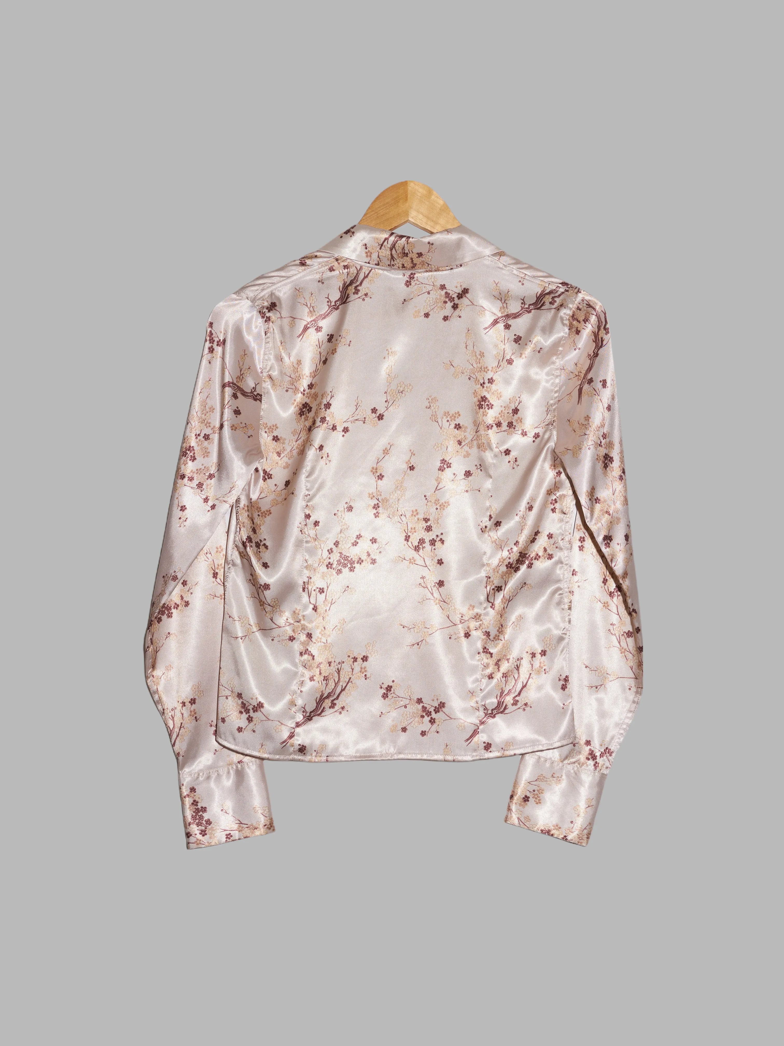 Jean Colonna AW1998 beige satin cherry blossom print long sleeve shirt - size 40