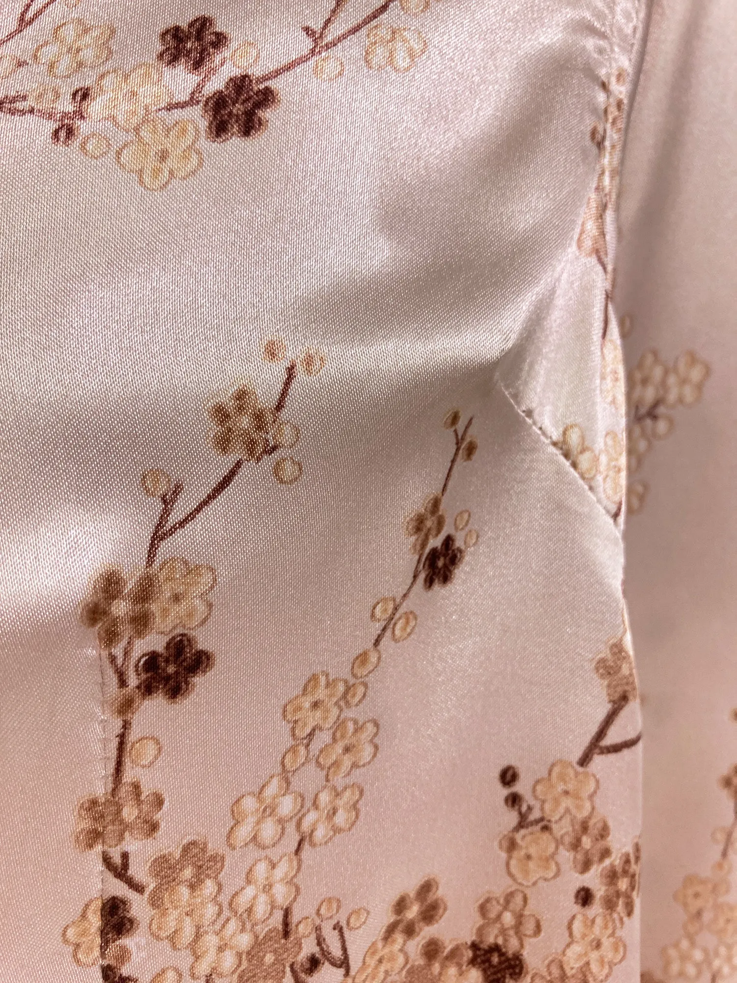 Jean Colonna AW1998 beige satin cherry blossom print long sleeve shirt - size 40