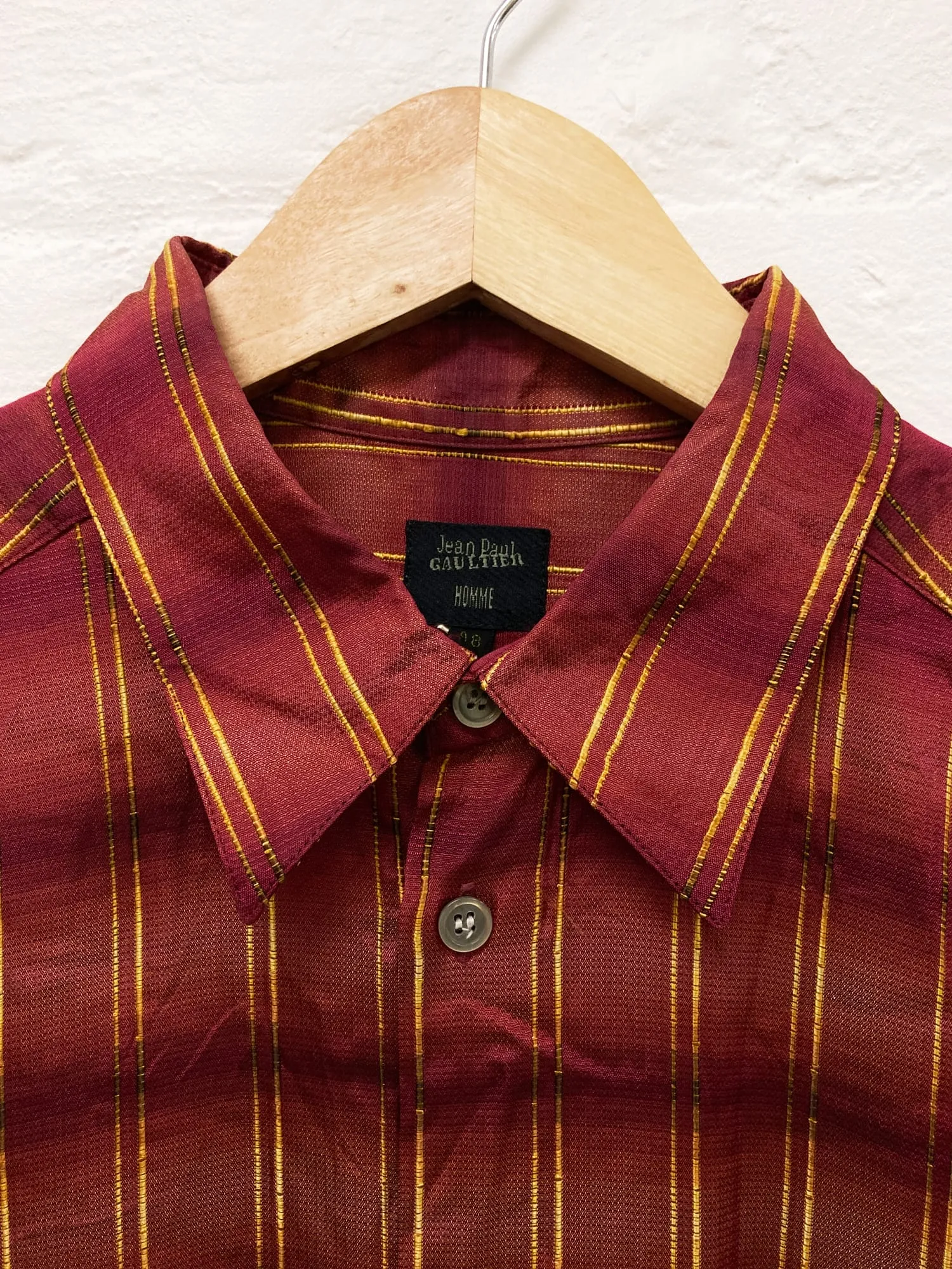 Jean Paul Gaultier Homme 1990s sheeny red orange stripe creased shirt - size 48