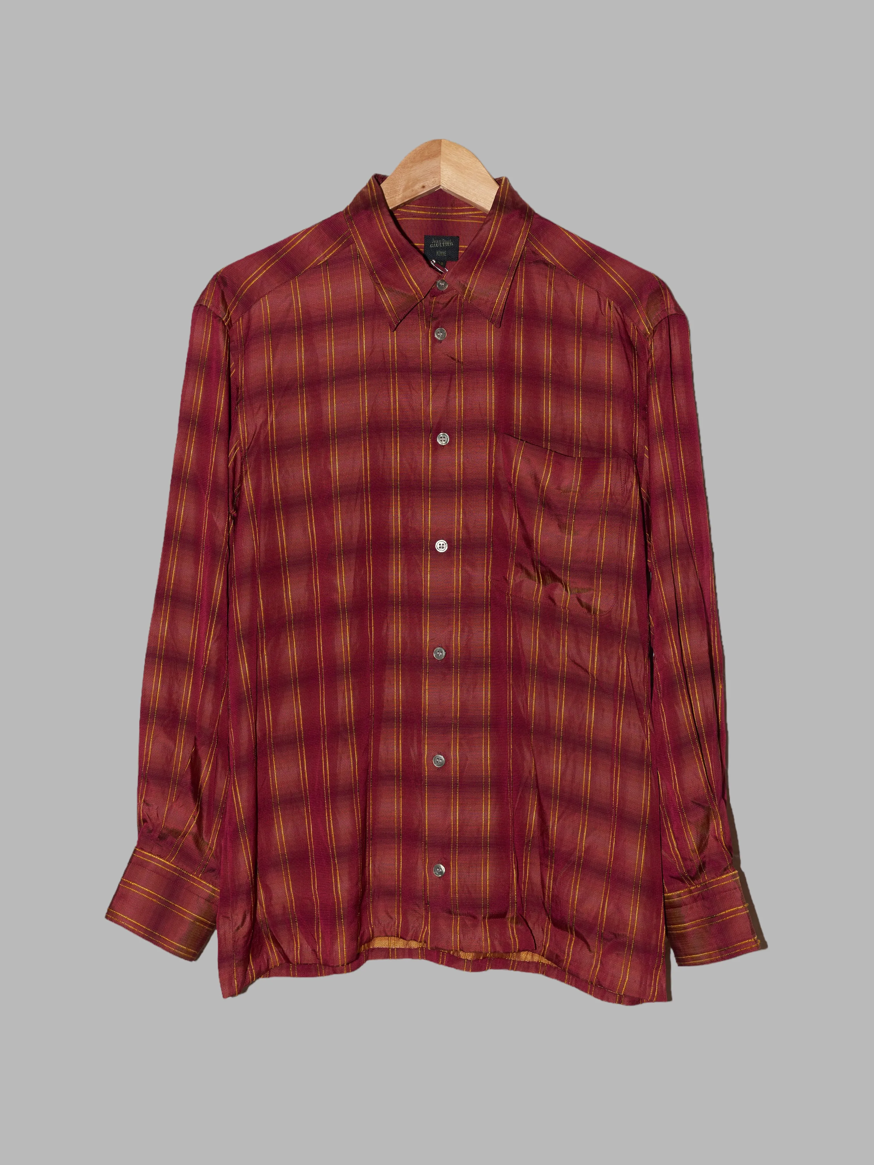 Jean Paul Gaultier Homme 1990s sheeny red orange stripe creased shirt - size 48