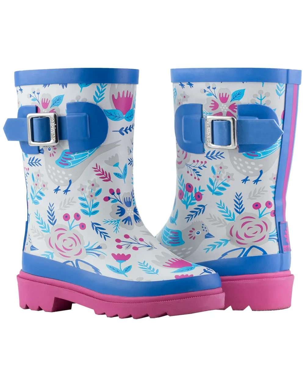 KID’S BUCKLE RUBBER RAIN BOOTS ANTIQUE BIRDS