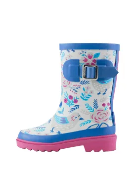 KID’S BUCKLE RUBBER RAIN BOOTS ANTIQUE BIRDS