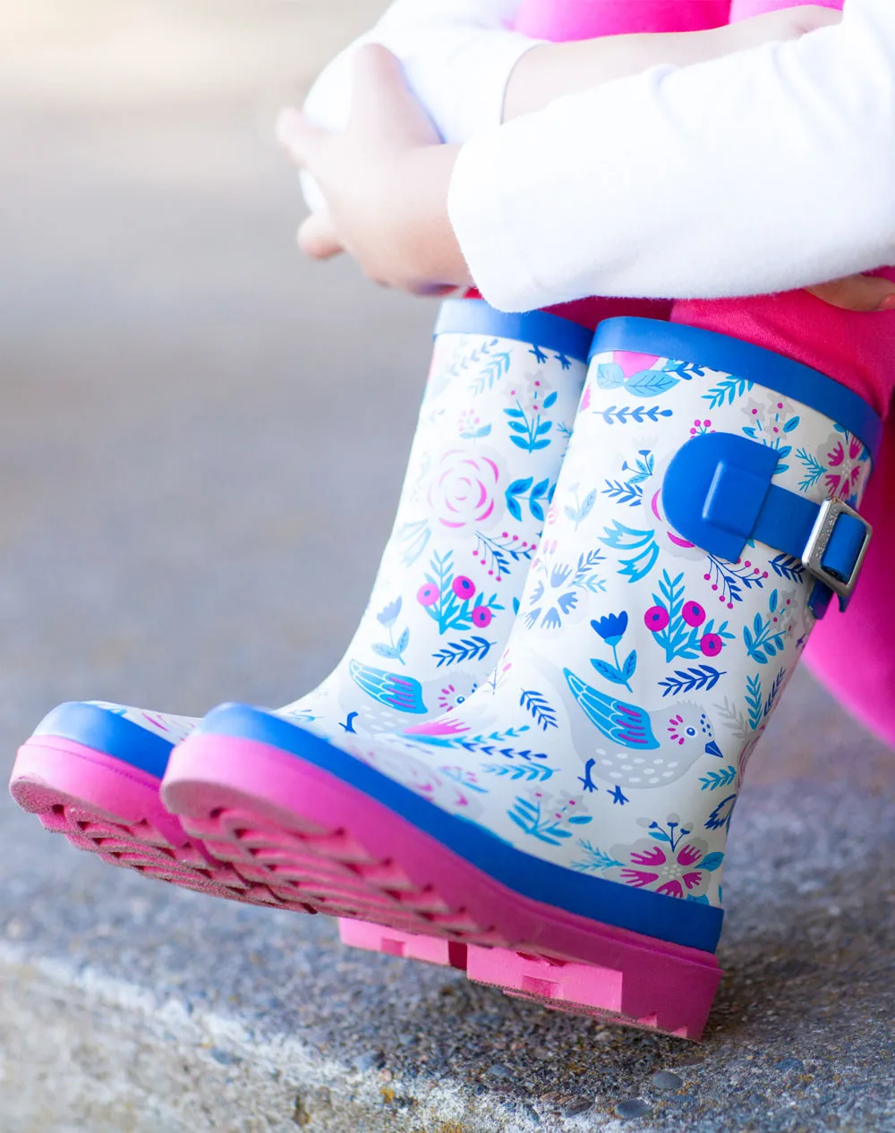 KID’S BUCKLE RUBBER RAIN BOOTS ANTIQUE BIRDS