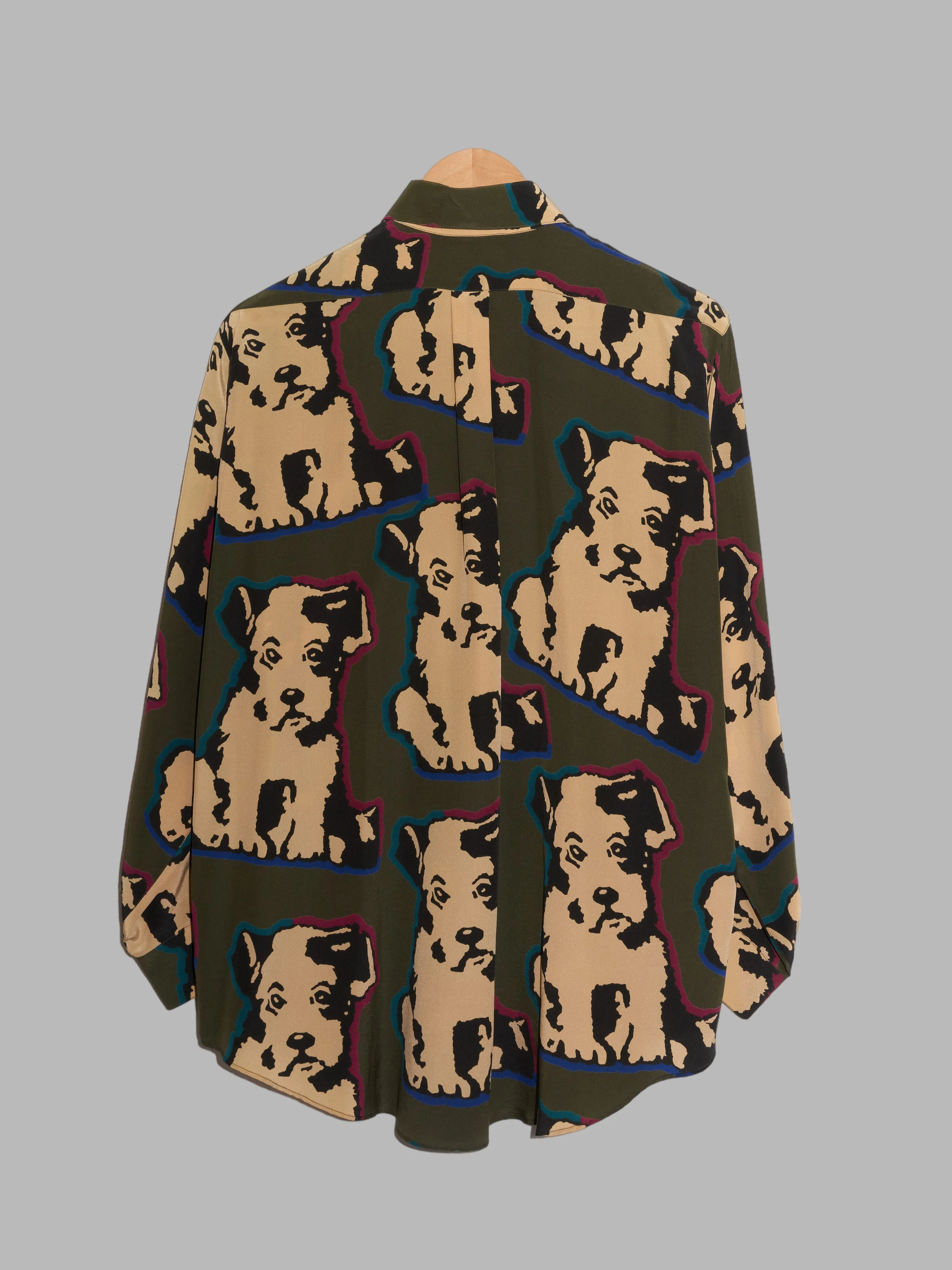 Krizia khaki beige multicolour silk dog print shirt - size 42