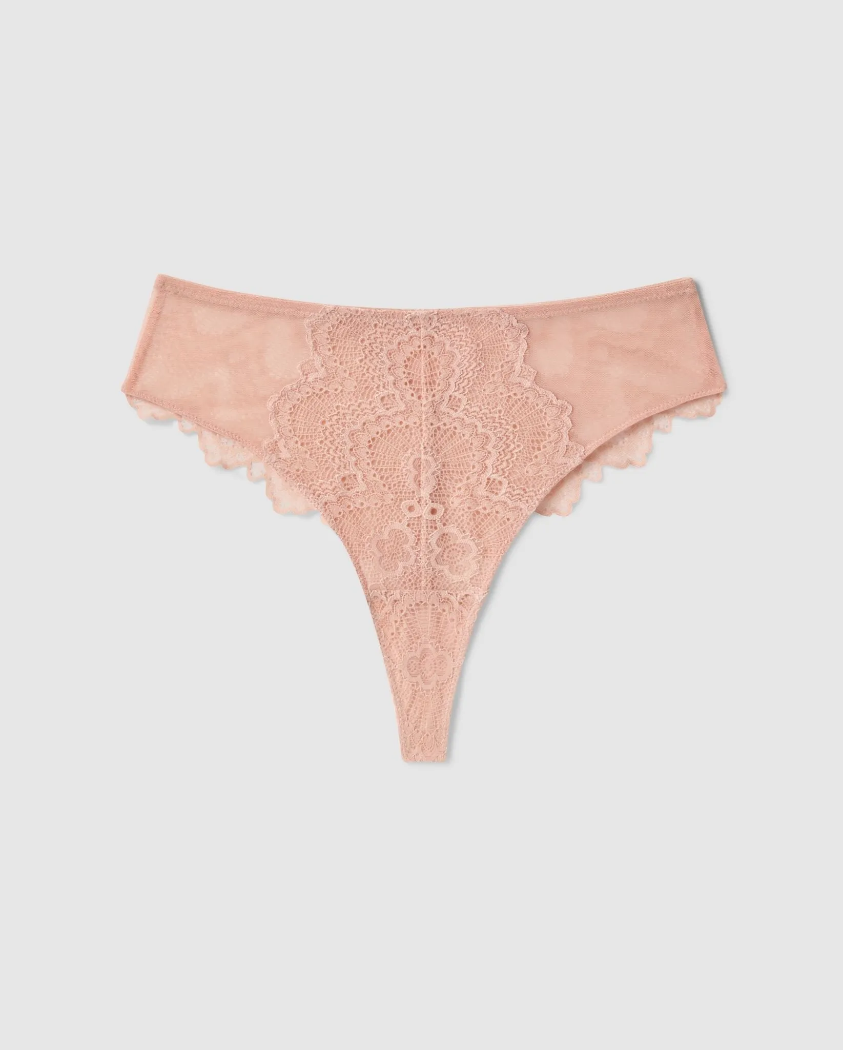 Lace Mesh High Cut Thong Nude