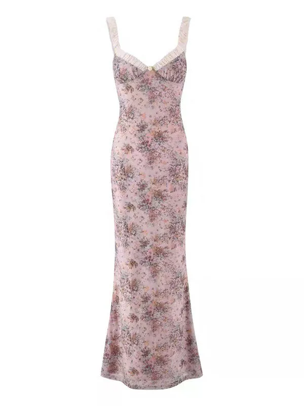 Lace Straps Printed Bodycon Midi Dress