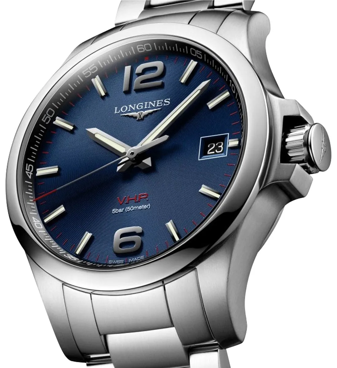 Longines Conquest V.H.P. Stainless Steel Blue Dial Perpetual Calendar Date Quartz Mens Watch L3.716.4.96.6