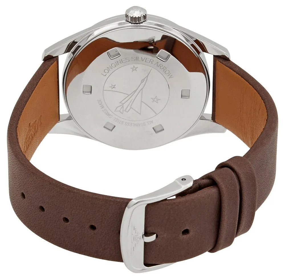 Longines Heritage Classic Silver Arrow Automatic Silver Dial Brown Leather Strap Mens Watch L2.834.4.72.2