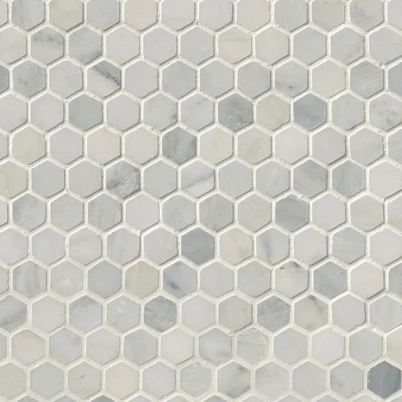 Marble Tile Collection Arabescato Carrara 1" Hexagon In 12"x12" Mesh