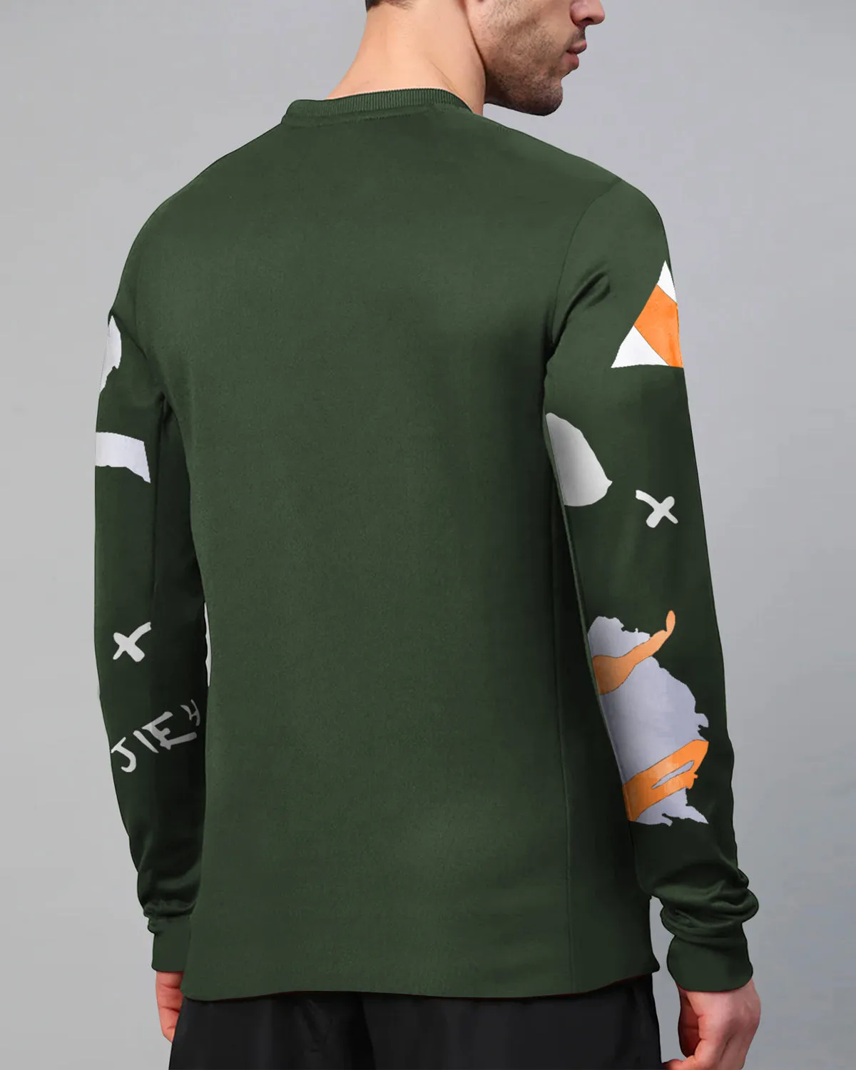 Men Full Sleeve Olivegreen Abstract Design T-shirt