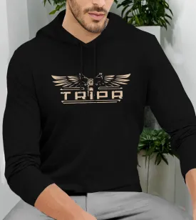 Men Printed Hooded Neck Cotton Blend Black T-Shirt