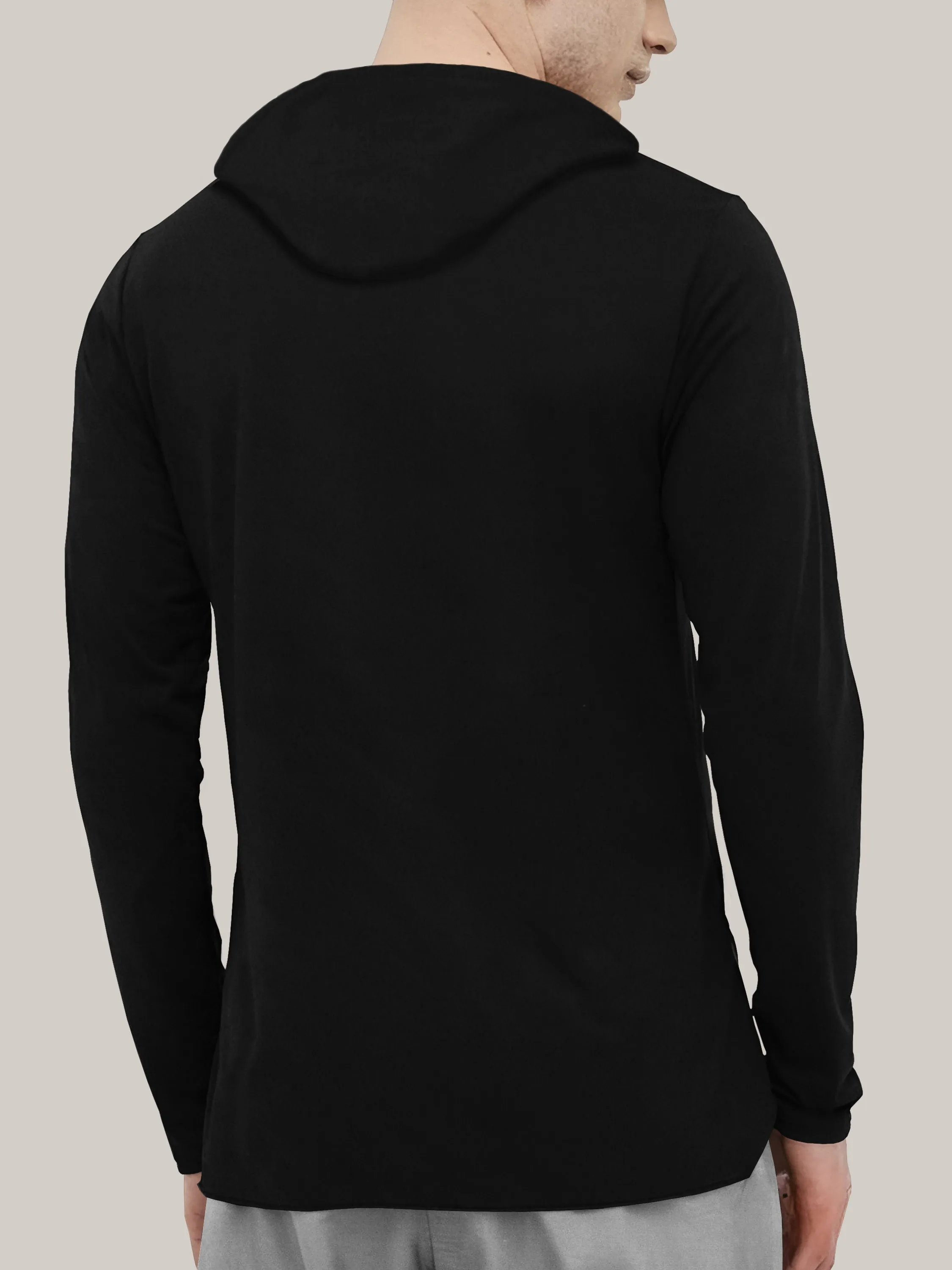 Men Printed Hooded Neck Cotton Blend Black T-Shirt