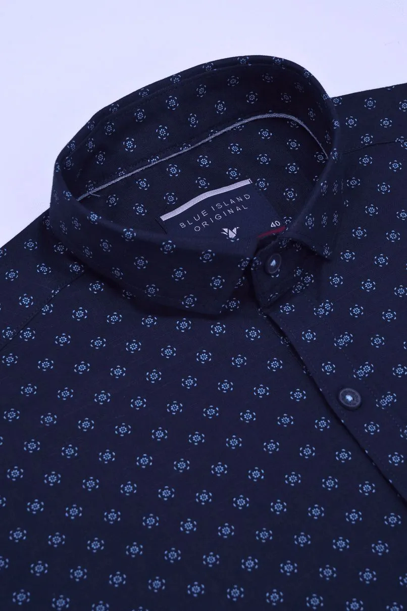 Navy Flower Print -Full-Stain Proof