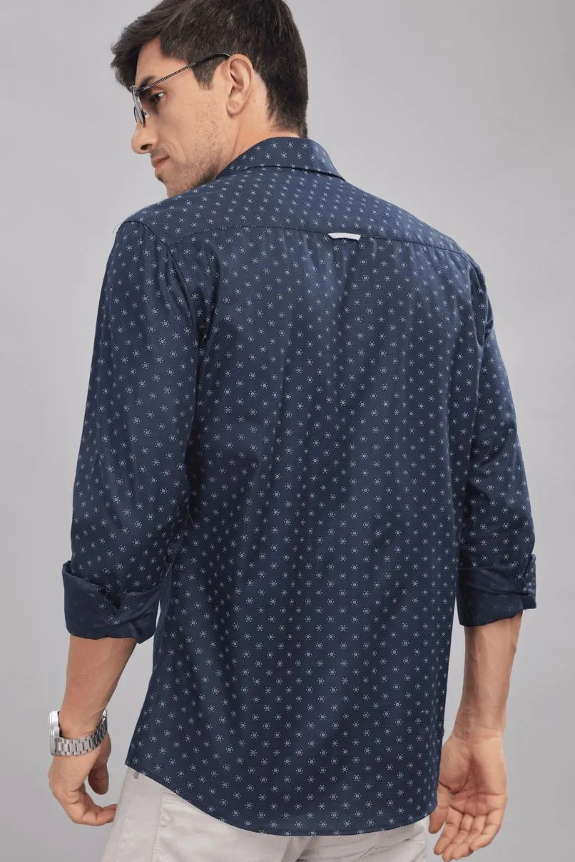 Navy Flower Print -Full-Stain Proof