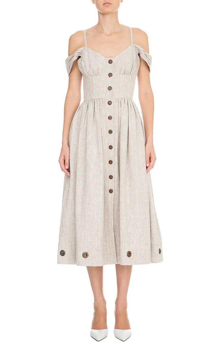 Open Shoulder Linen Dress