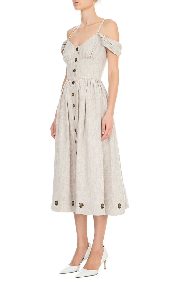 Open Shoulder Linen Dress