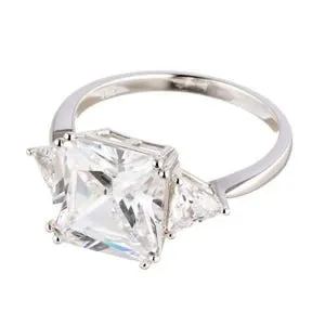 Princess Cut Cubic Zirconia Engagement Ring In Sterling Silver