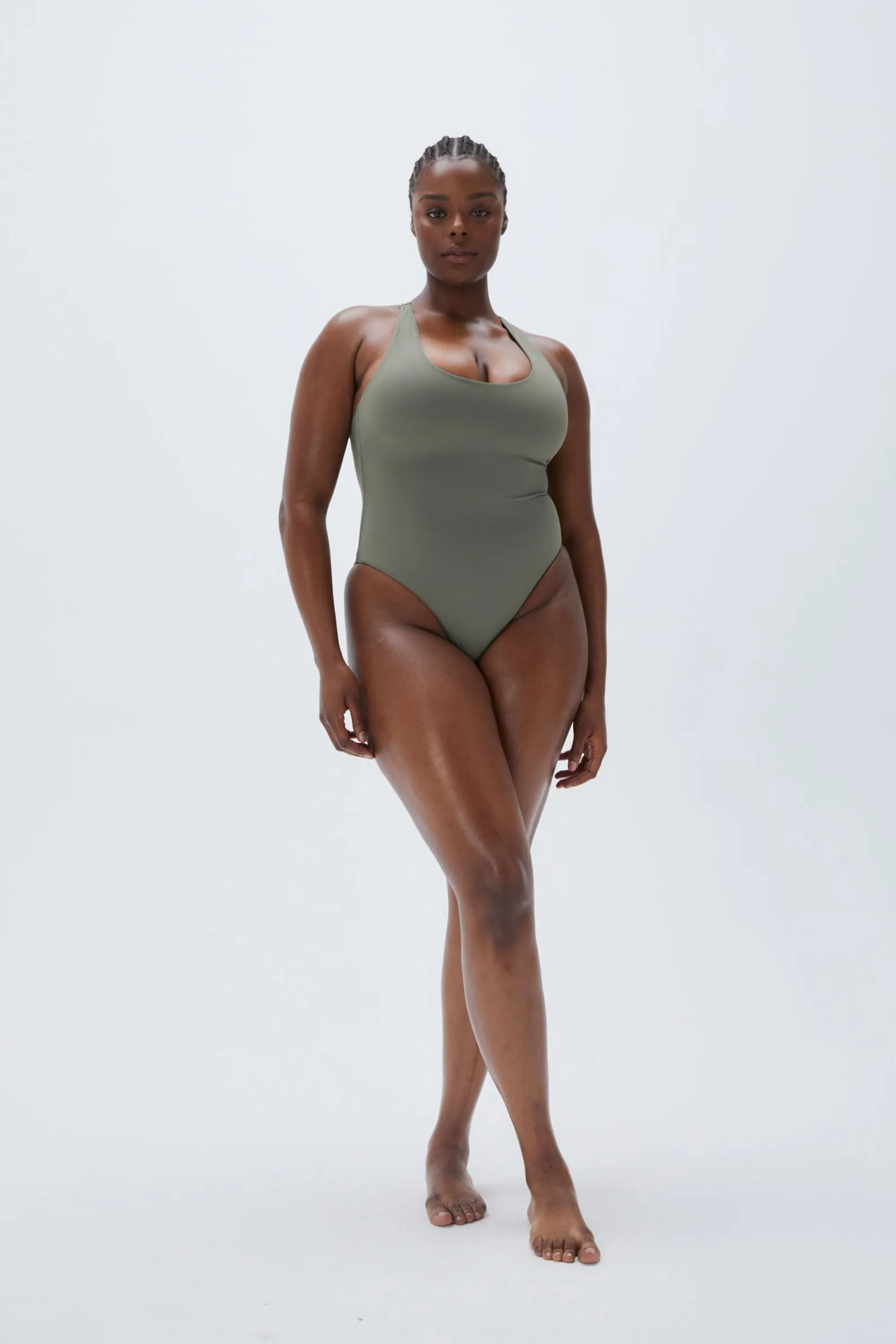 Racer Back High Leg Swimsuit - Olive Green